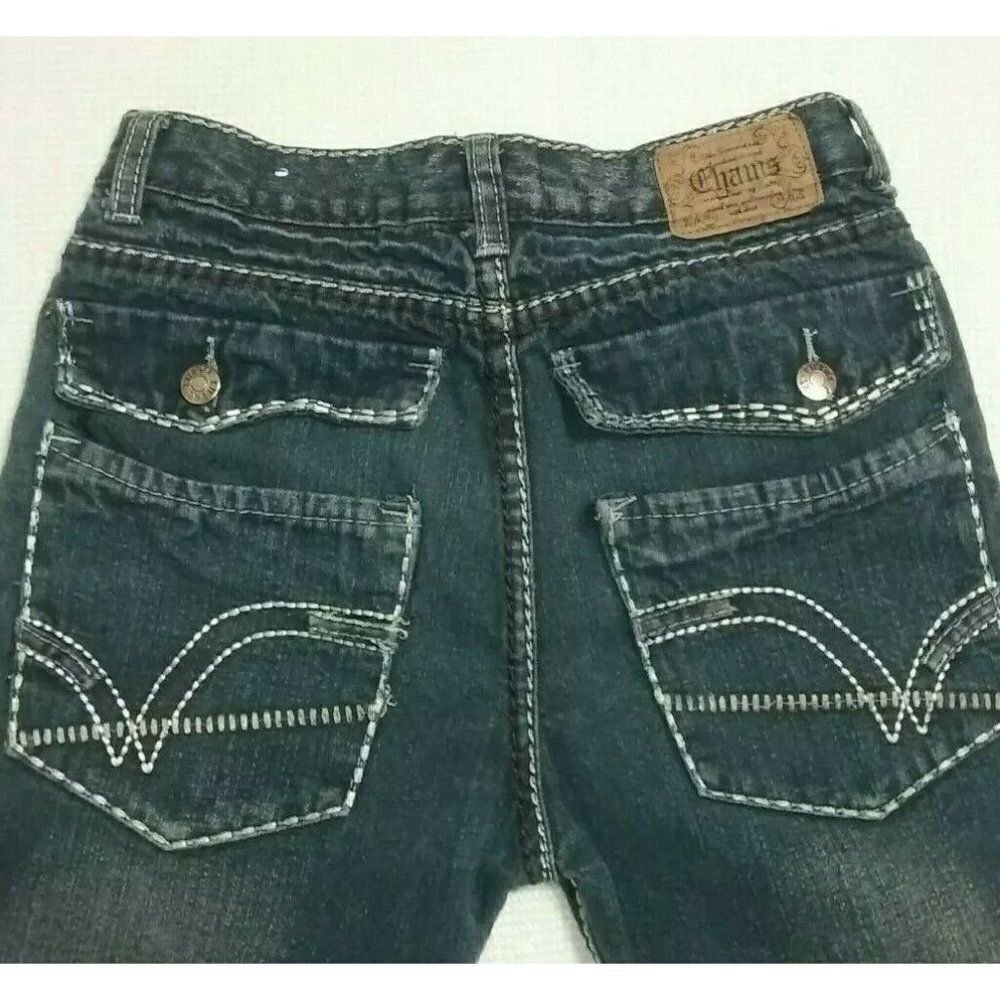 Chams Boys Youth Sz 16 Denim Blue Jeans Dark Wash Embroidered Flap Pockets